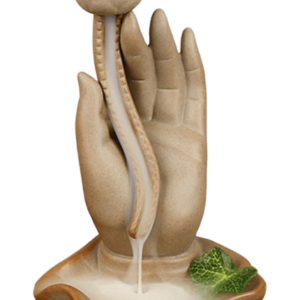 Brucia incenso a riflusso Mano di Buddha in ceramica beige - Loto 16 cm