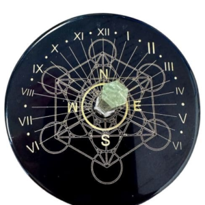 Placca Metatron in onice nero con cristallo di rocca 8 cm