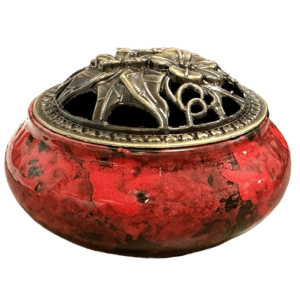 Brucia incenso in ceramica rossa e nera 10 cm